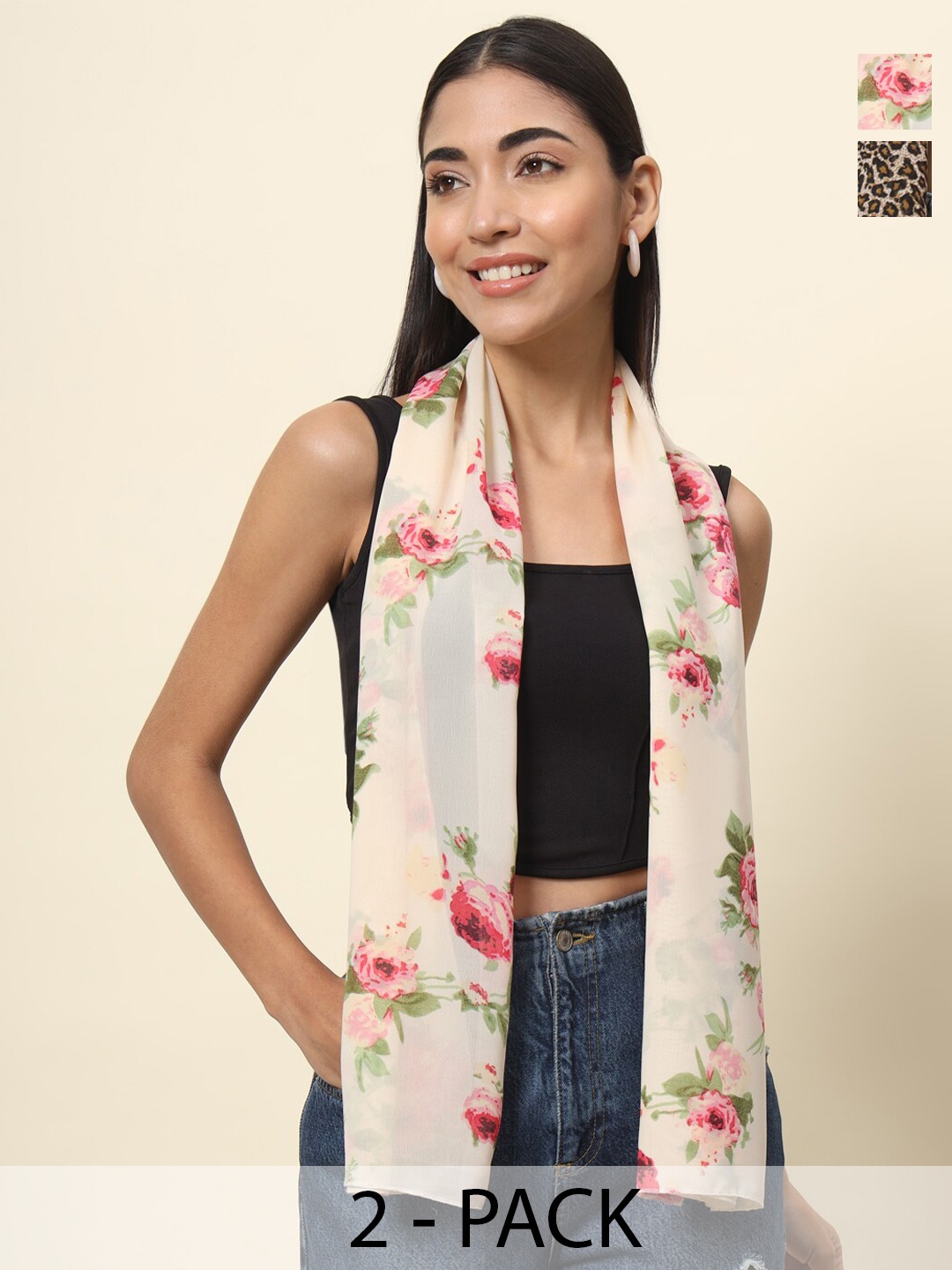 

Trend Arrest Pack Of 2 Printed Scarfs, Beige