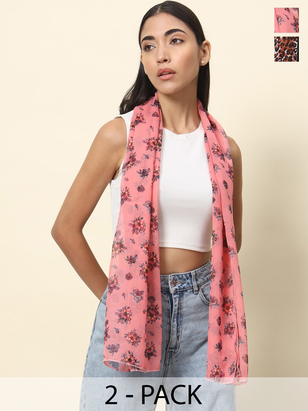 

Trend Arrest Pack Of 2 Printed Scarves, Pink