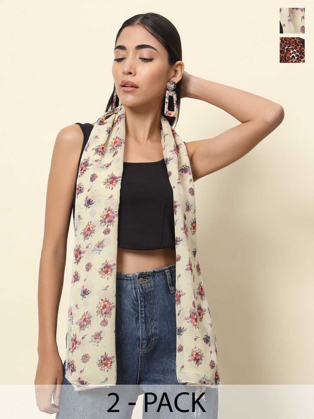 

Trend Arrest Pack Of 2 Printed Scarves, Beige