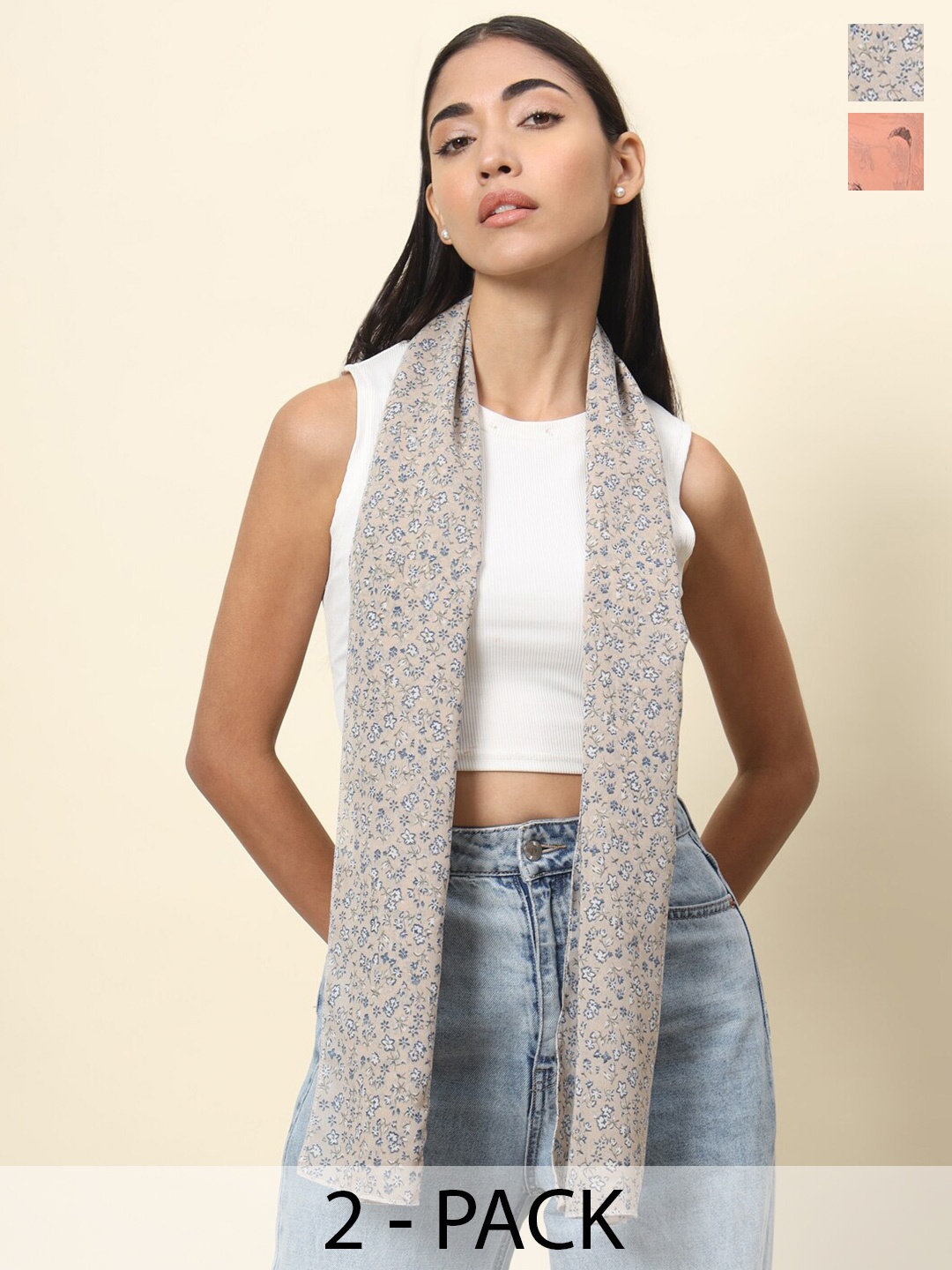 

Trend Arrest Pack Of 2 Printed Scarves, Beige