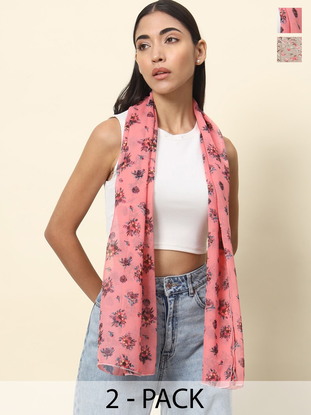 

Trend Arrest Pack Of 2 Printed Scarves, Beige
