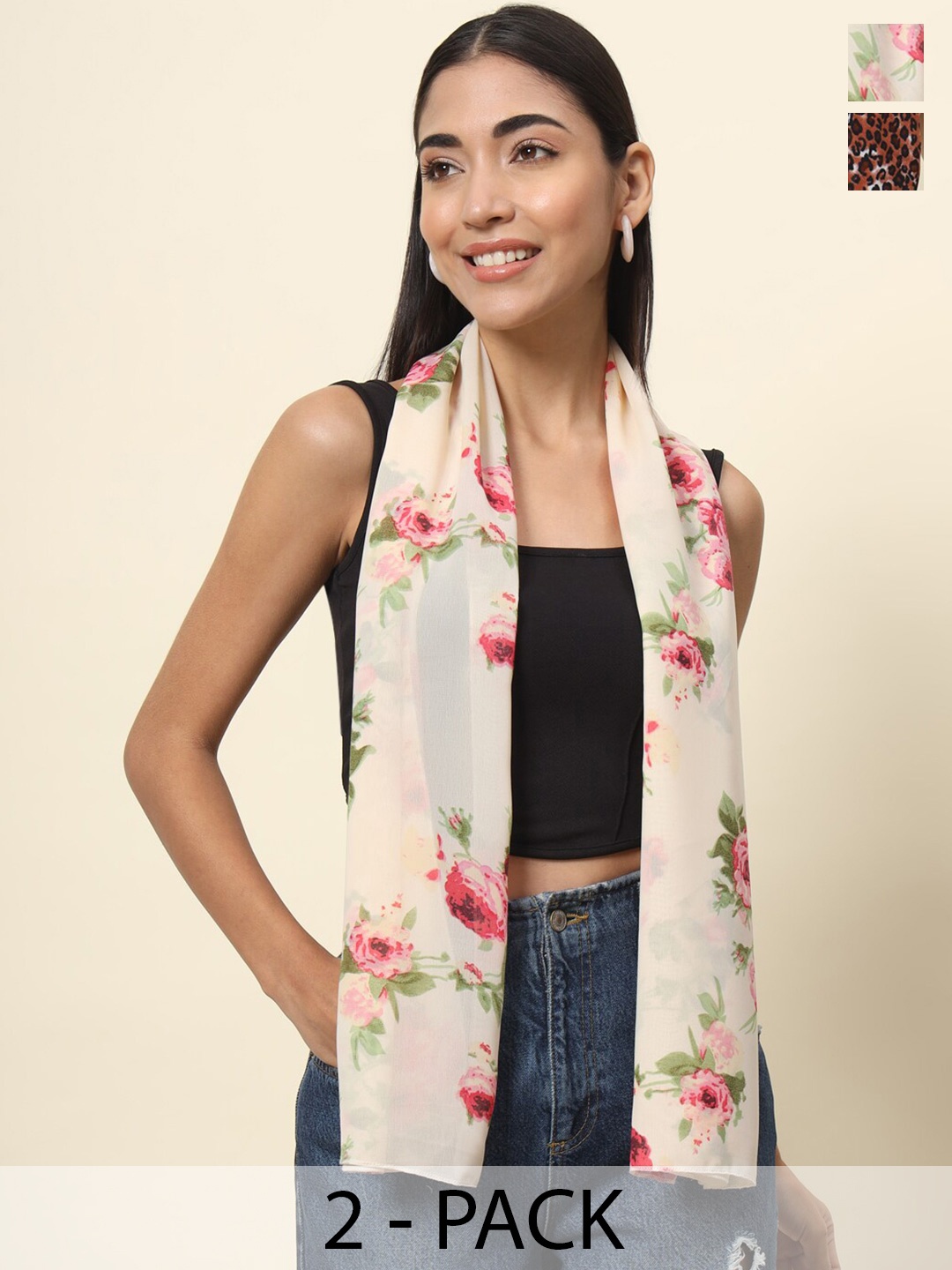 

Trend Arrest Set Of 2 Printed Scarf, Beige