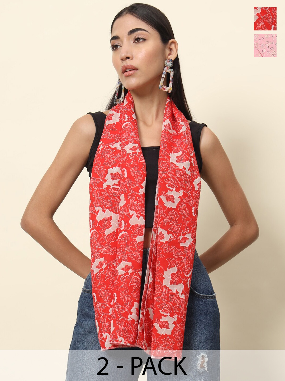 

Trend Arrest Set Of 2 Printed Scarf, Pink