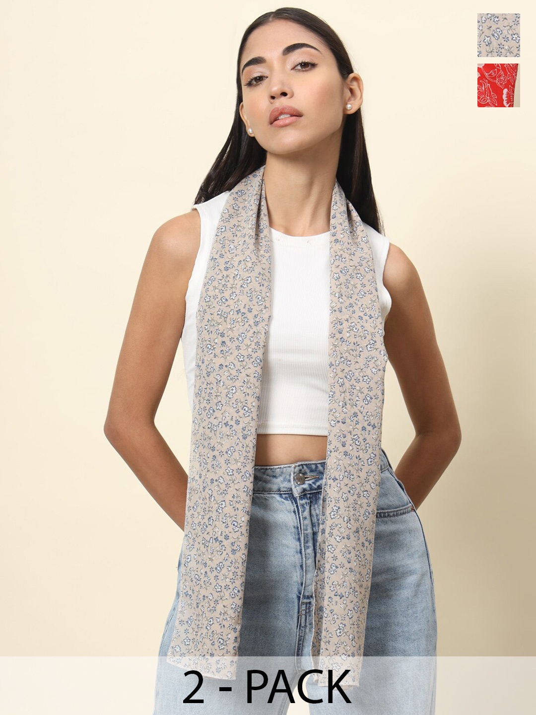 

Trend Arrest Set Of 2 Printed Scarf, Red