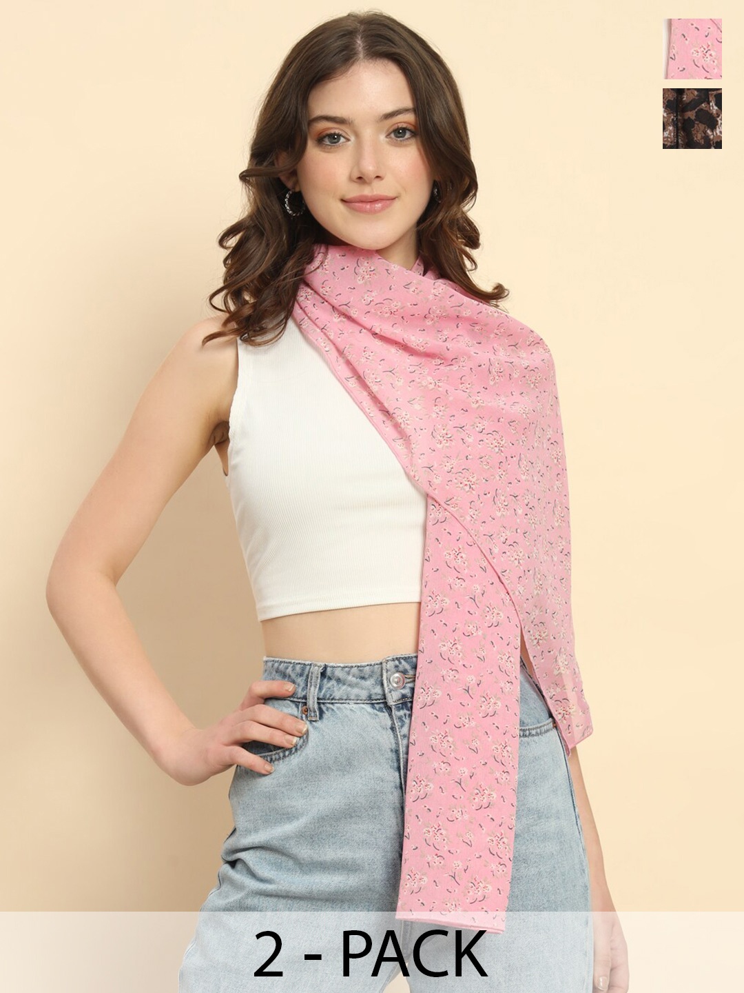 

Trend Arrest Set Of 2 Printed Scarf, Pink