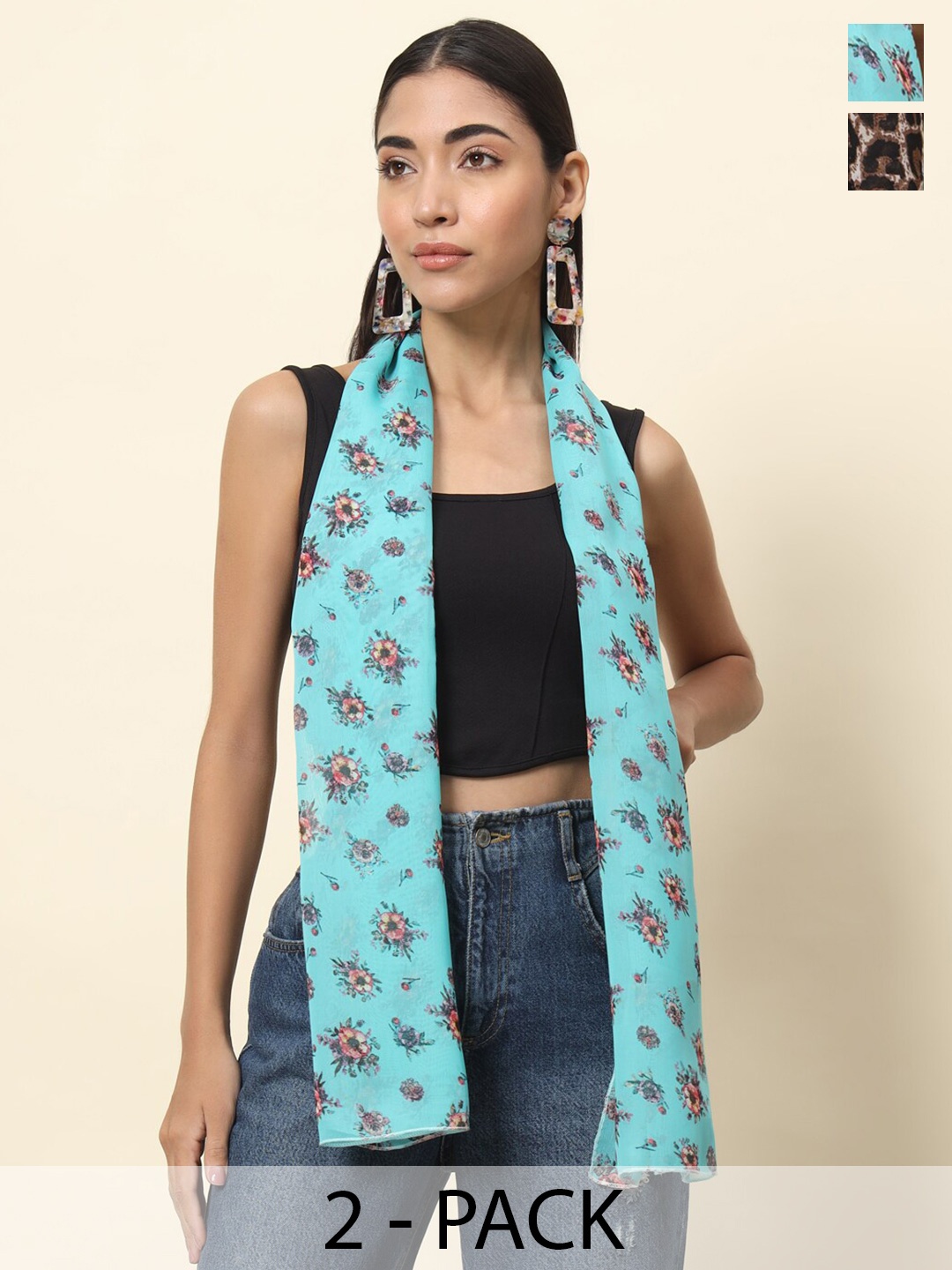 

Trend Arrest Pack Of 2 Printed Scarves, Blue