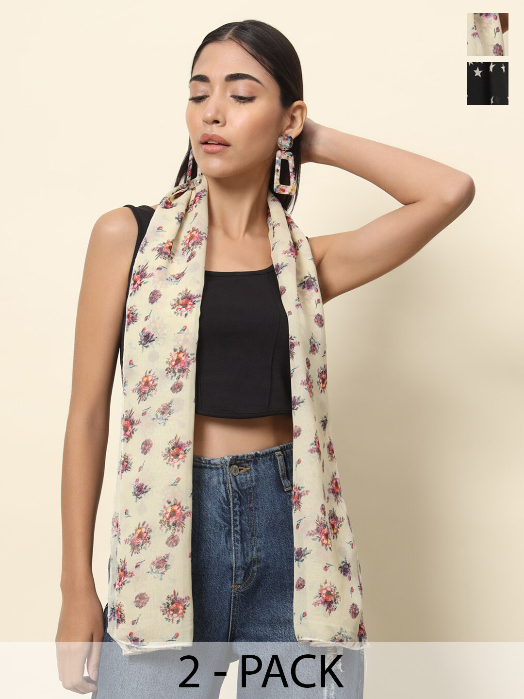 

Trend Arrest Pack Of 2 Printed Scarves, Black