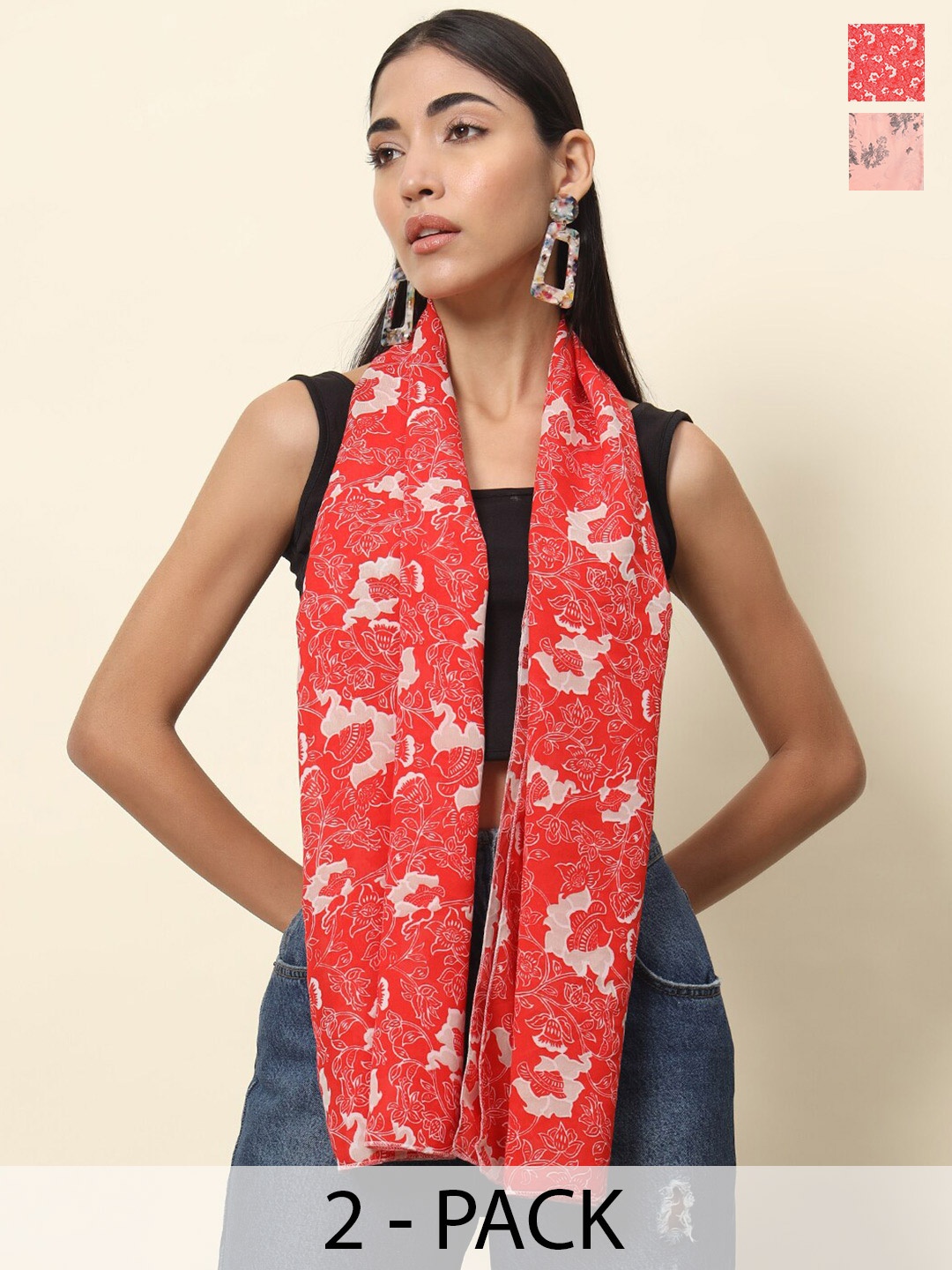 

Trend Arrest Pack of 2 Floral Printed Scarves, Peach