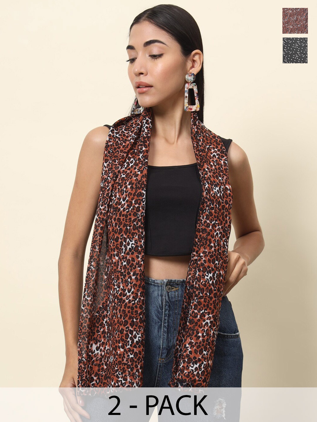 

Trend Arrest Pack of 2 Geometric & Abstract Printed Scarves, Black