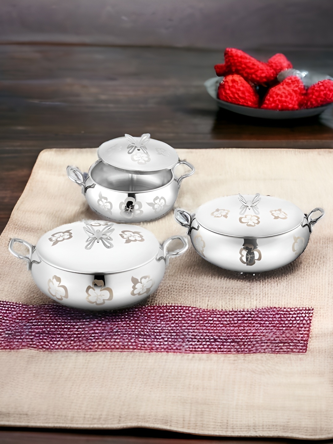

FNS Silver-Toned Stainless Steel 3 Pieces Dishwasher Safe Serving Handi