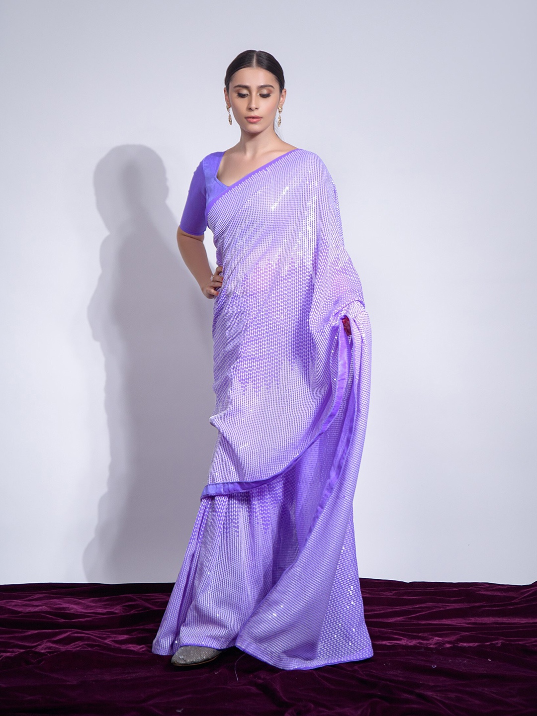 

Mitera Embellished Sequinned Poly Georgette Saree, Lavender
