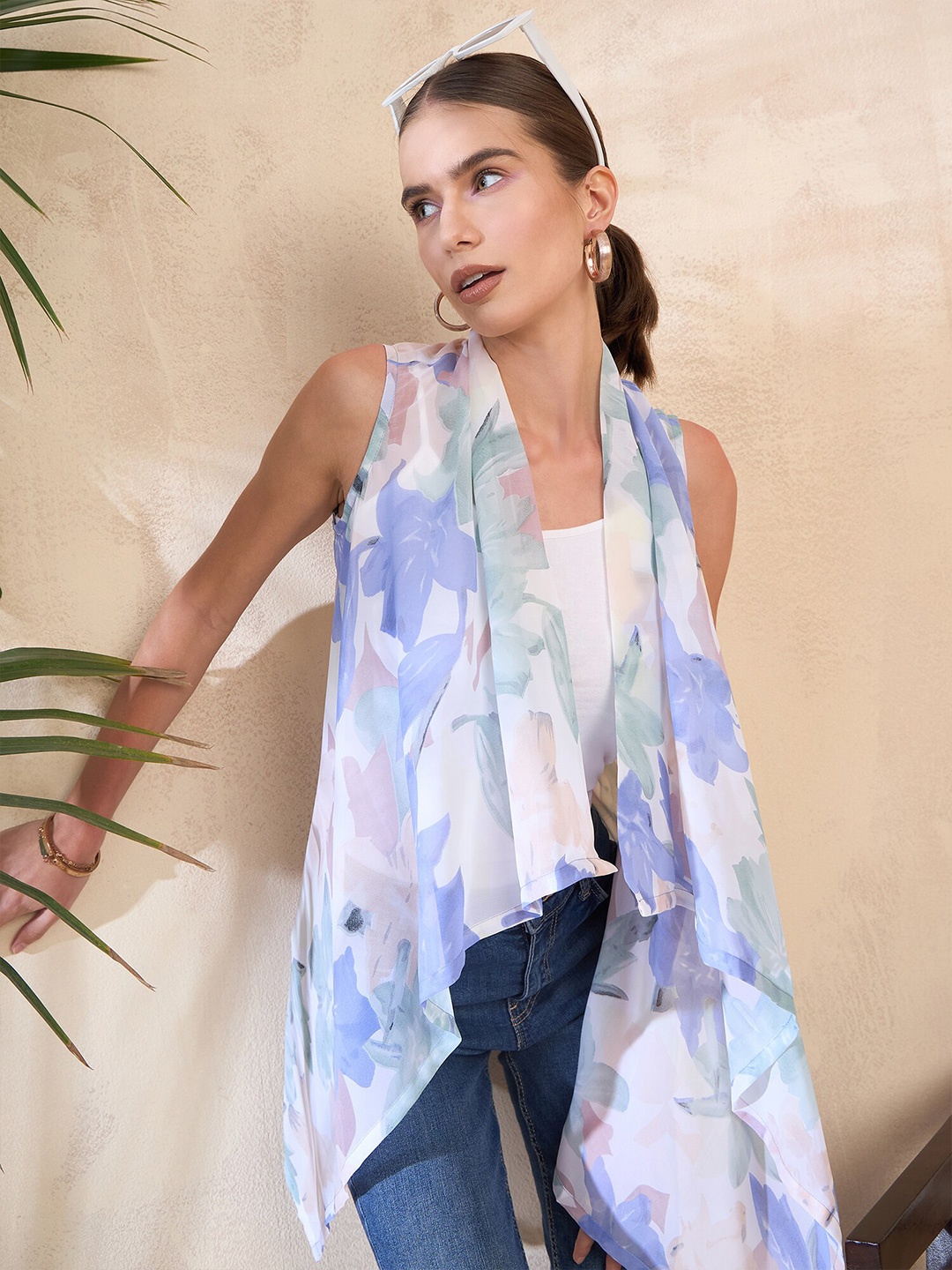 

KASSUALLY Printed Asymmetric Shrug, Blue
