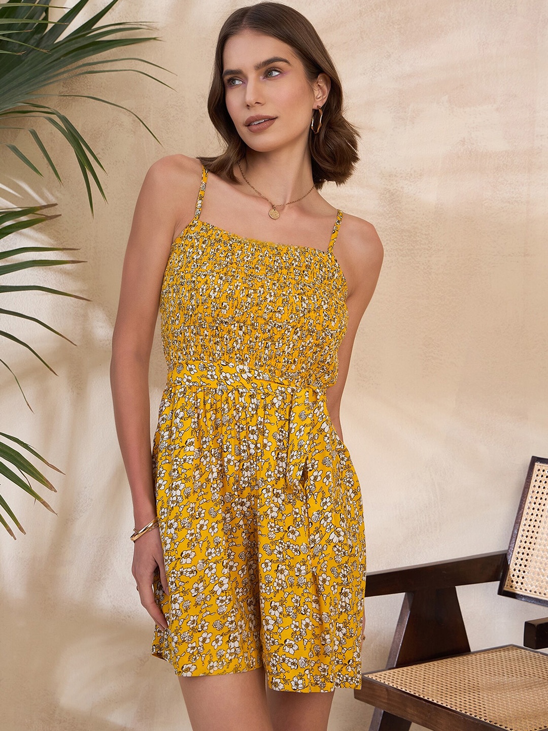 

KASSUALLY Printed Shoulder Strap Jumpsuit, Yellow