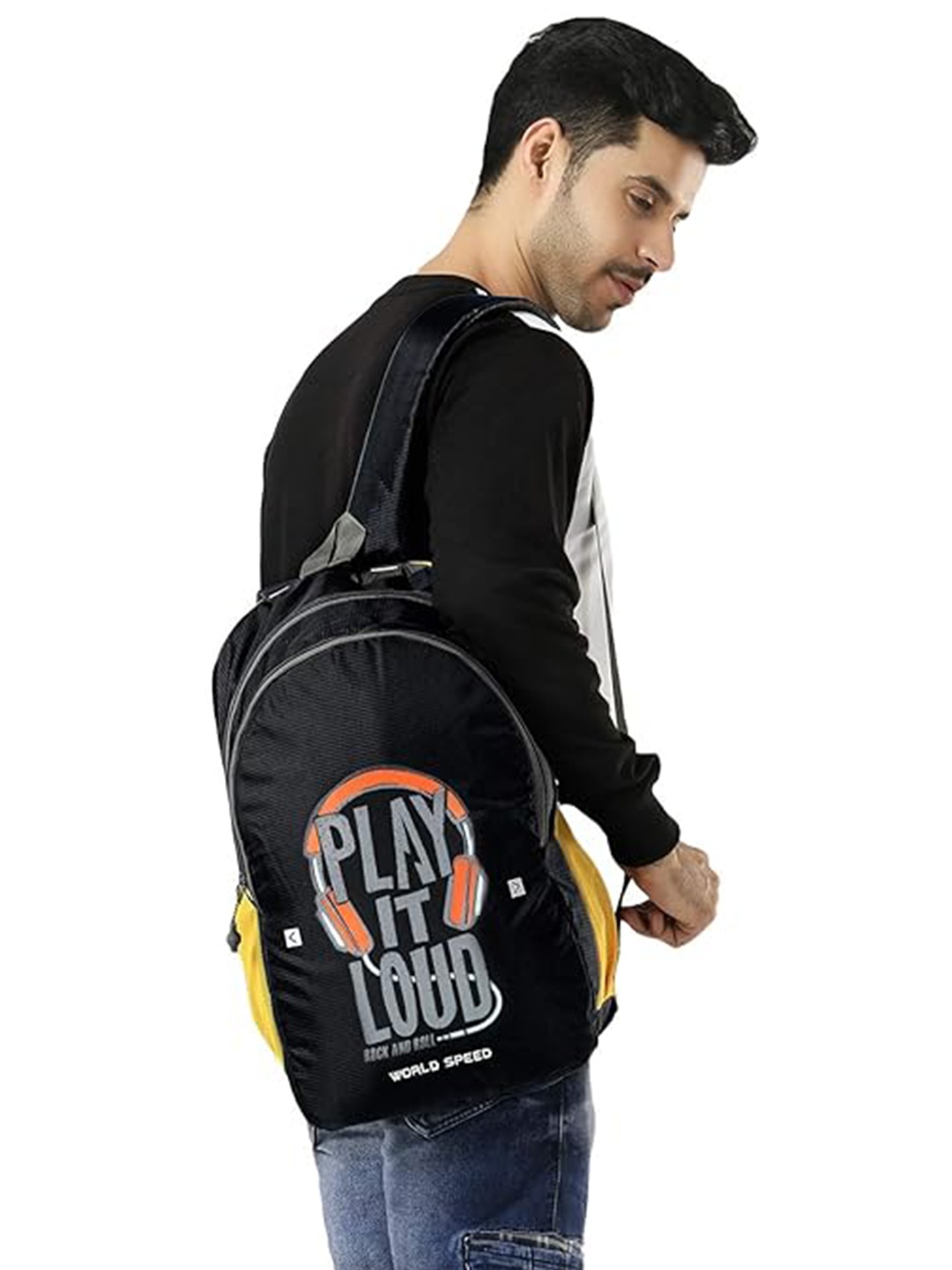 

WORLD SPEED Unisex Typography Printed Backpack, Black