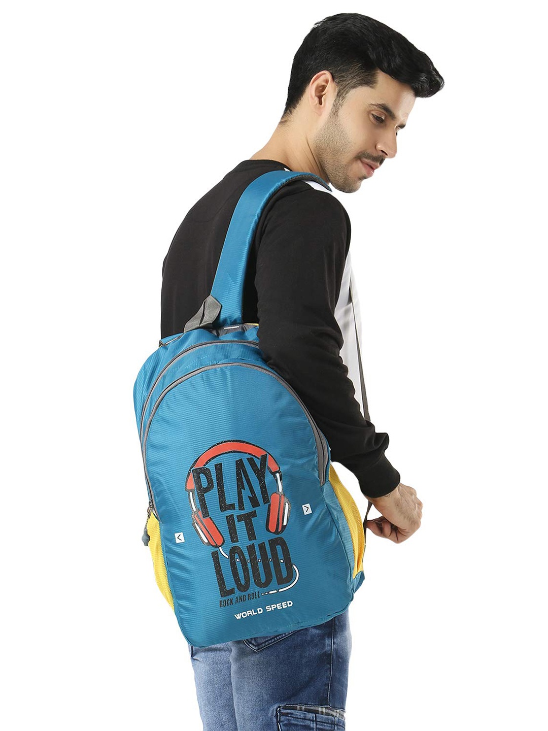 

WORLD SPEED Unisex Typography Printed Backpack, Blue