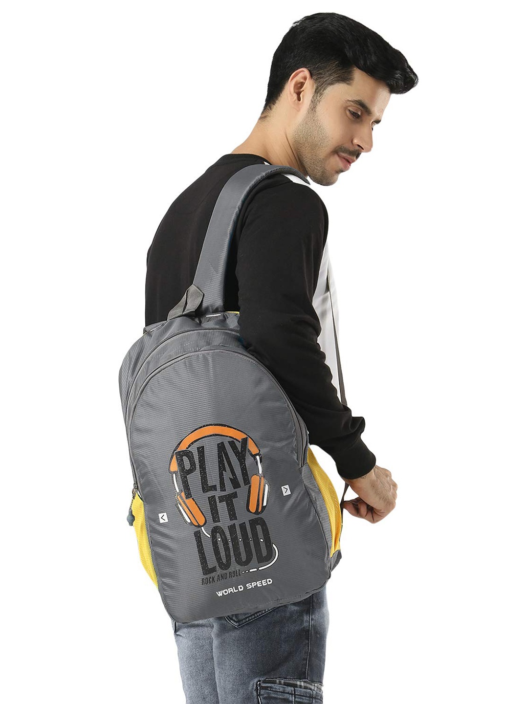 

WORLD SPEED Unisex Typography Printed Backpack, Grey