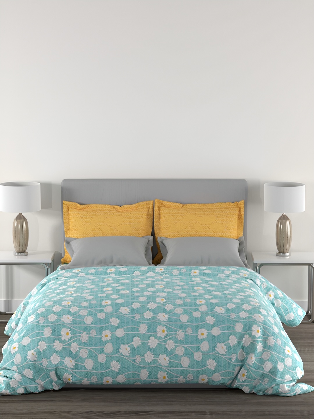 

MYTRIDENT Julius Aqua Flat 144TC Queen Cotton 1 Bedsheet with 2 Pillow Covers, Blue
