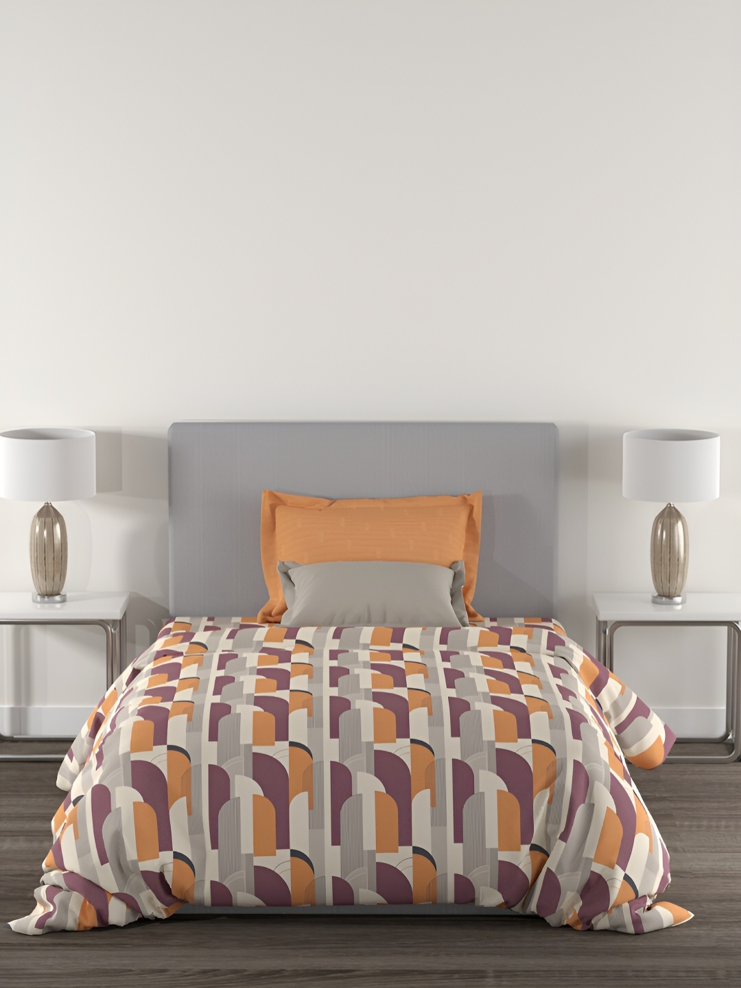 

MYTRIDENT Charleen Orange Flat 144TC Single Cotton Bedsheet Set