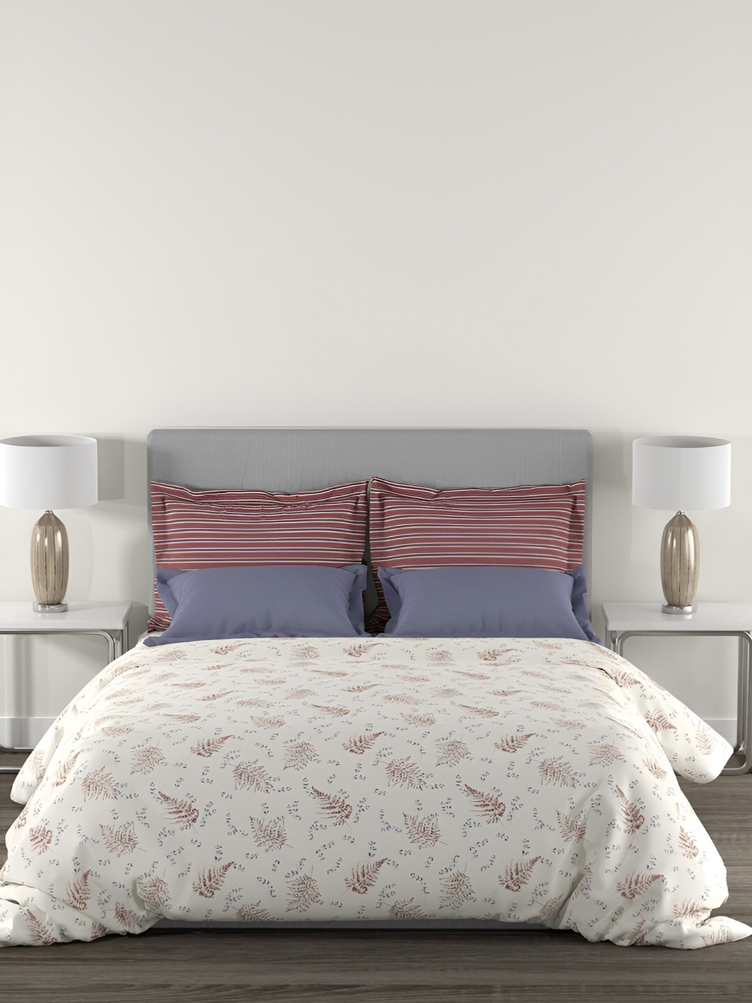 

MYTRIDENT Home Essential Pink & White Printed 144 TC Queen Bedsheet with 2 Pillow Covers