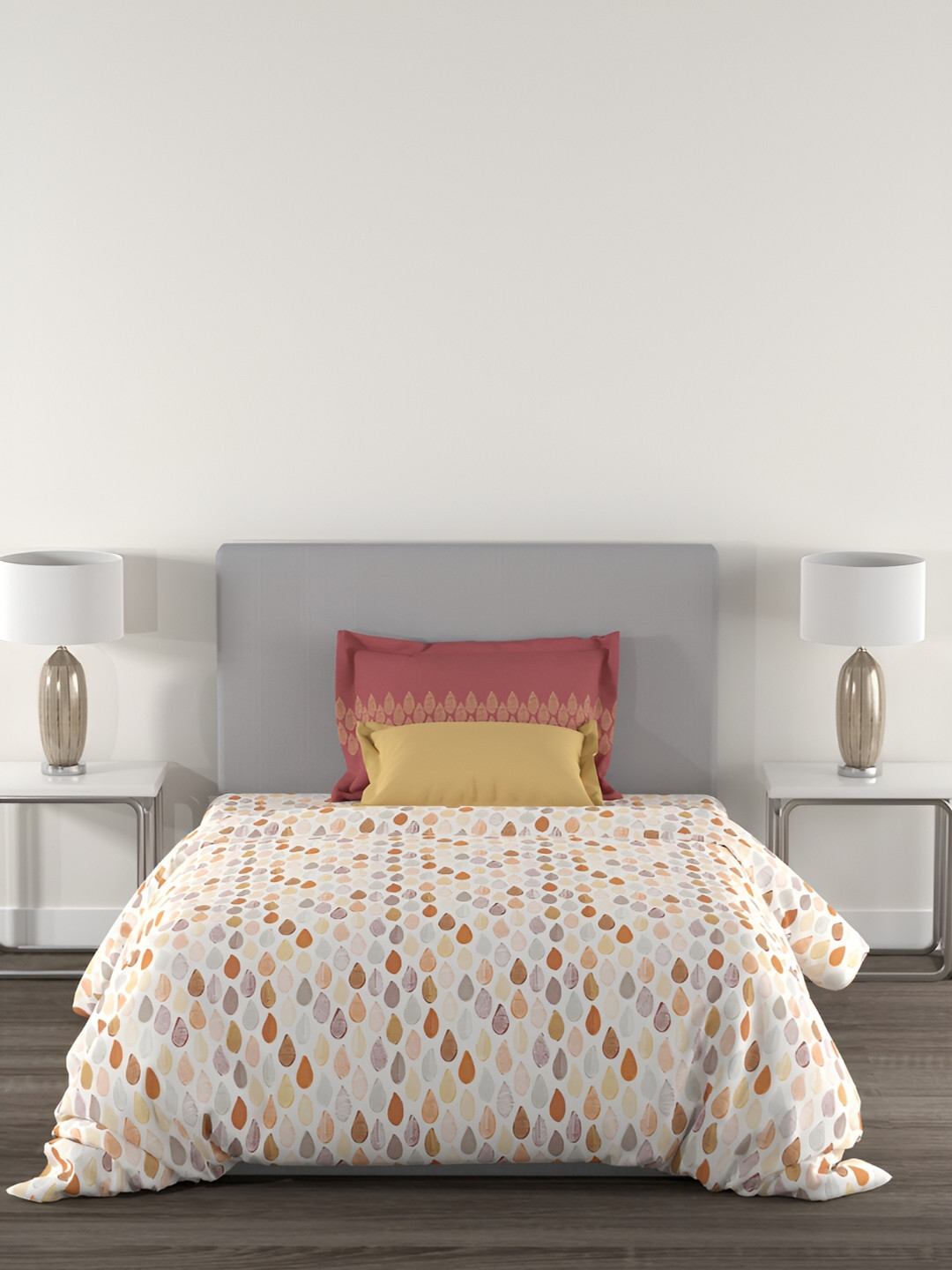 

MYTRIDENT White Geometric Printed Cotton 144 TC Single Bedsheet with 2 Pillow Covers, Rust