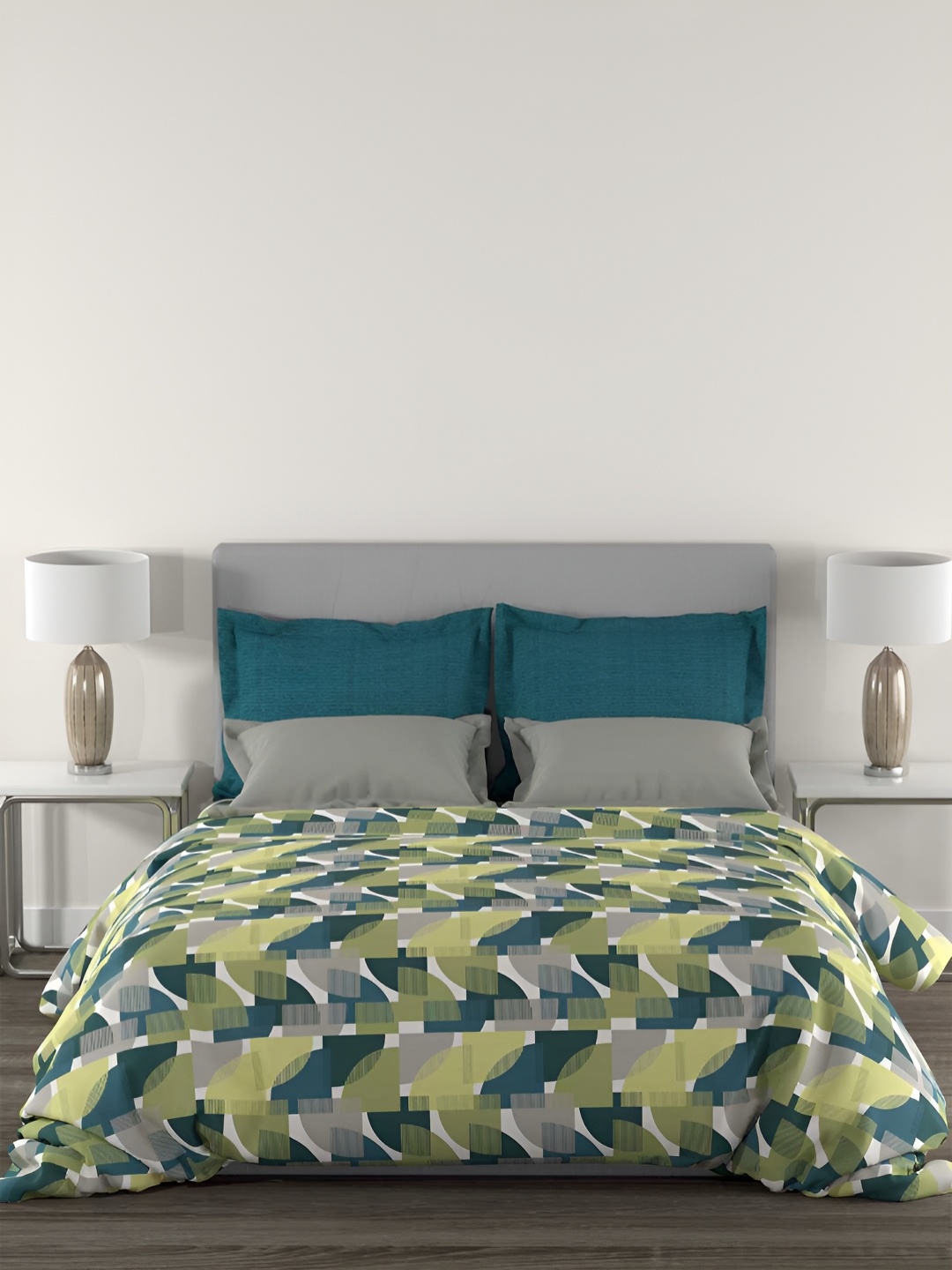 

TRIDENT Calliope Lime Flat 144TC Queen Cotton Bedsheet Set, Blue