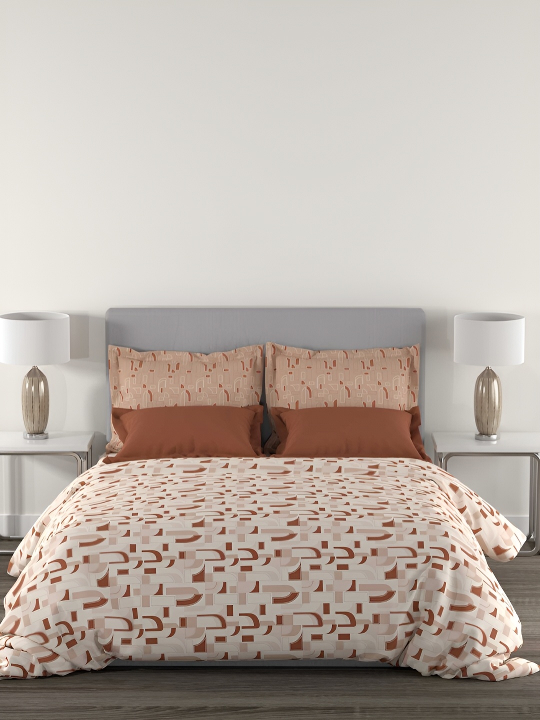 

MYTRIDENT Felicia Rust Flat 144TC Queen Cotton Bedsheet Set