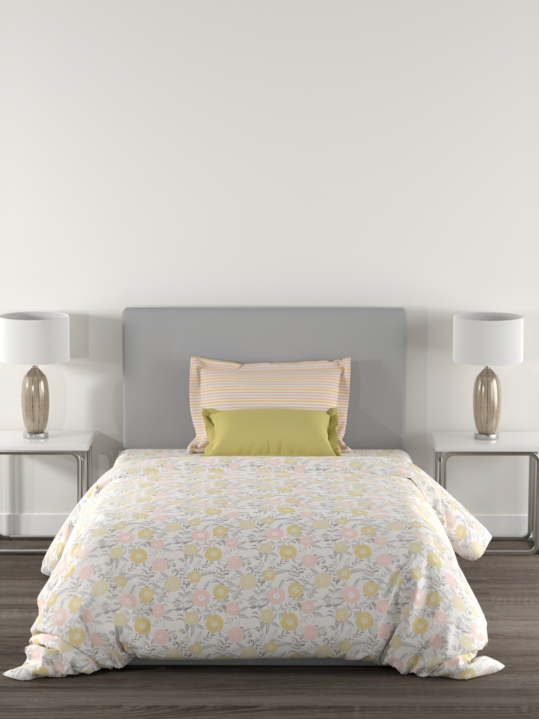 

MYTRIDENT Doodle Flora Peach Flat 144TC Single Cotton 1 Bedsheet with 1 Pillow Cover