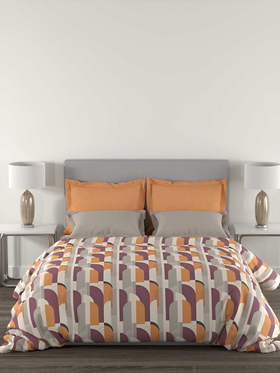 

MYTRIDENT Charleen Orange Flat 144TC King Cotton Bedsheet Set