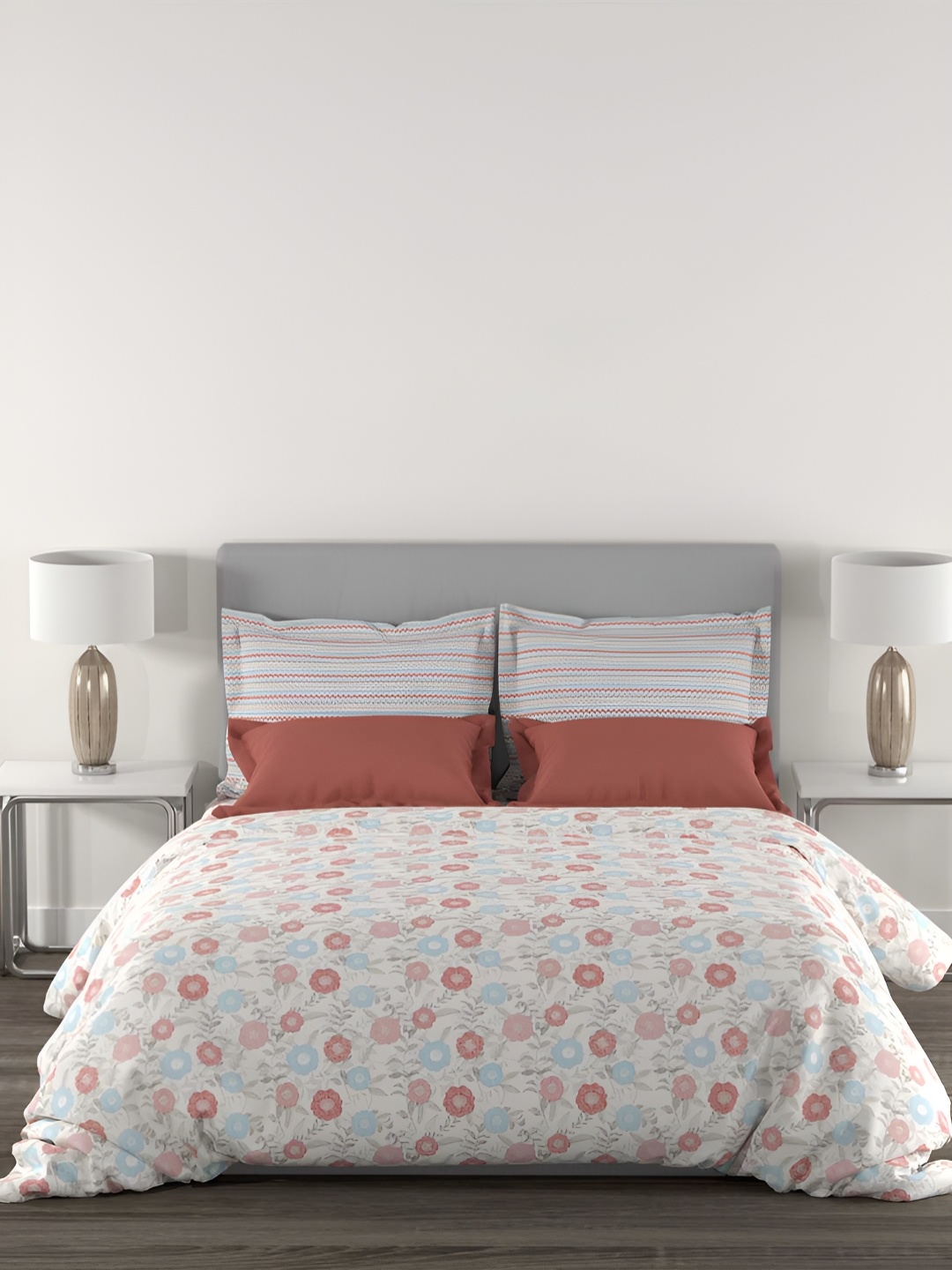 

MYTRIDENT Doodle Flora Red Flat 144TC King Cotton Bedsheet Set