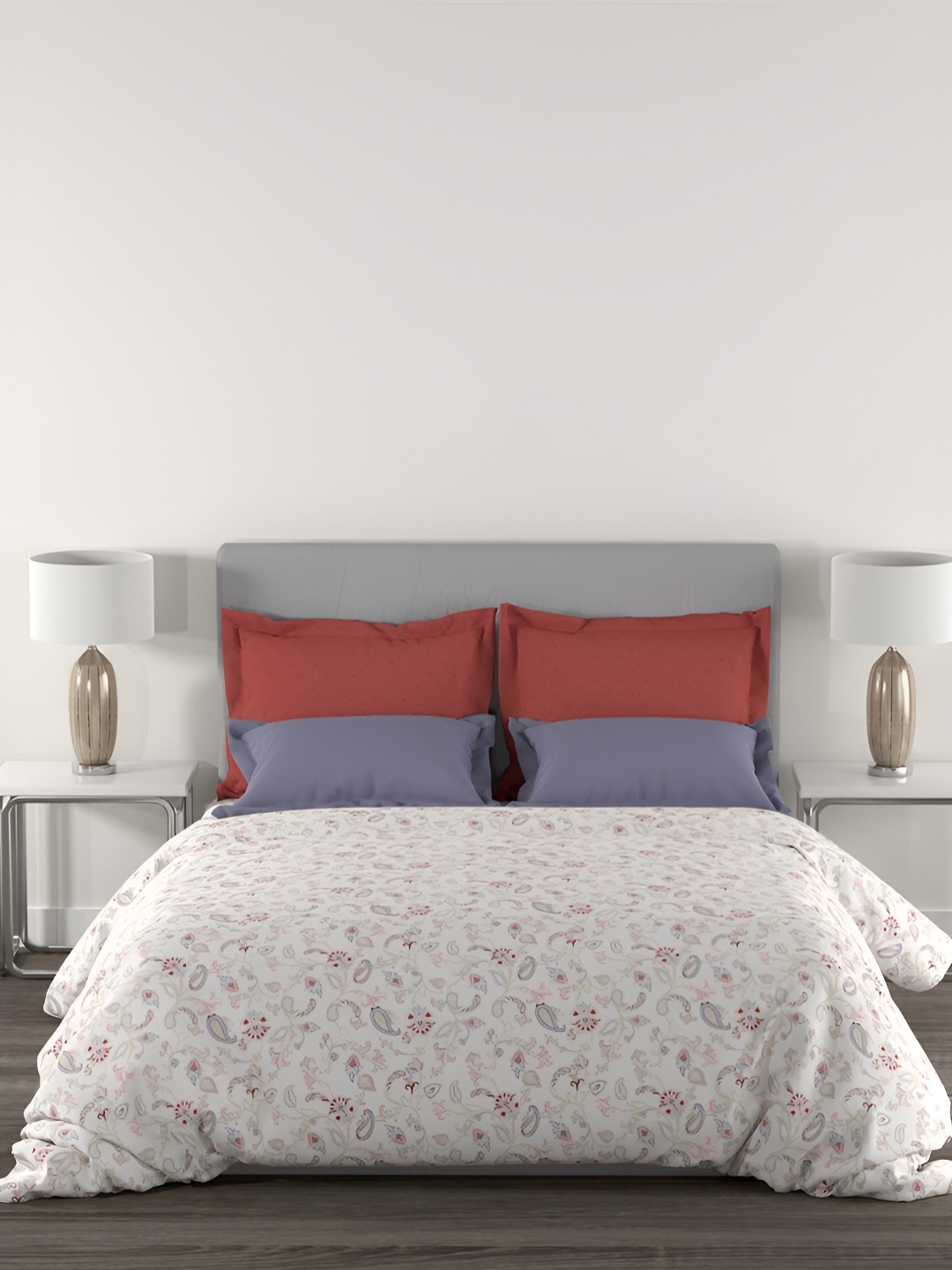 

MYTRIDENT Blushing Bridge Red Flat 144TC King Cotton Bedsheet Set, White