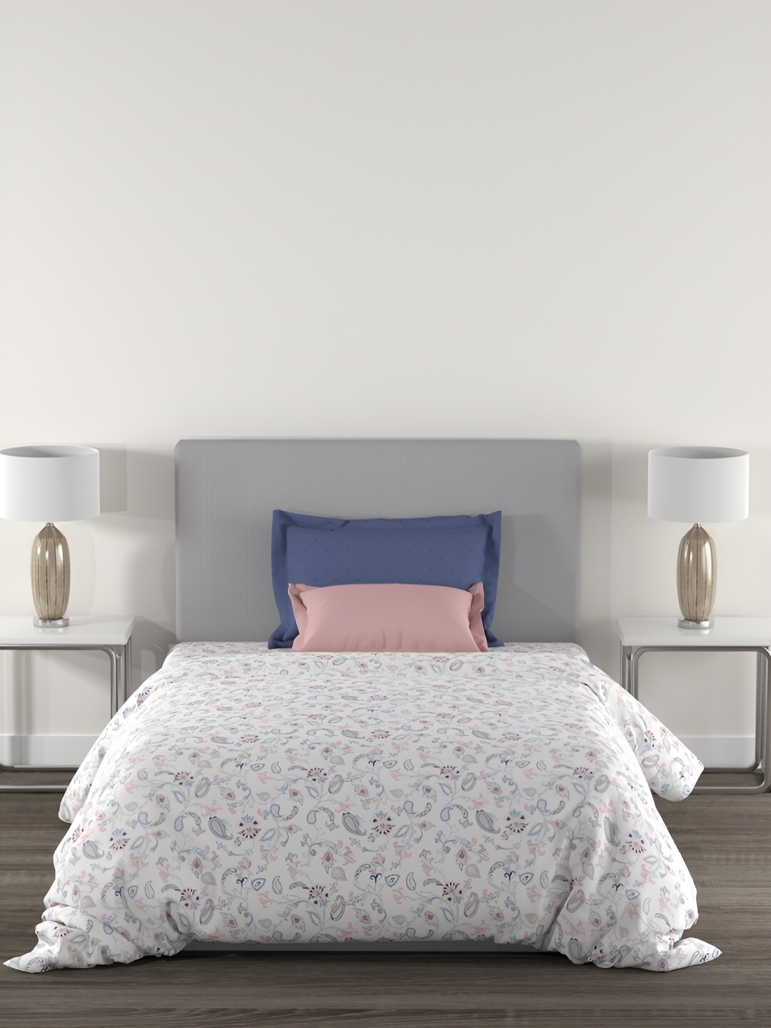 

MYTRIDENT Blushing Bridge Blue HE Flat 144TC Single Cotton Bedsheet Set, White