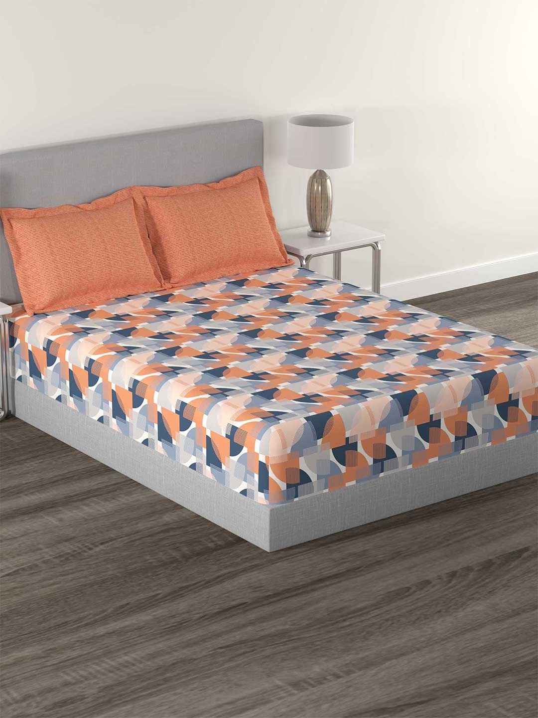 

TRIDENT Calliope Peach Flat 144TC Queen Cotton Bedsheet Set