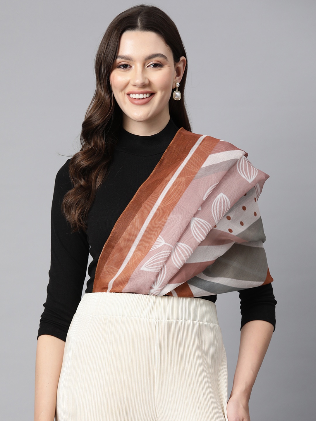 

Silk Land Women Printed Scarf, Beige
