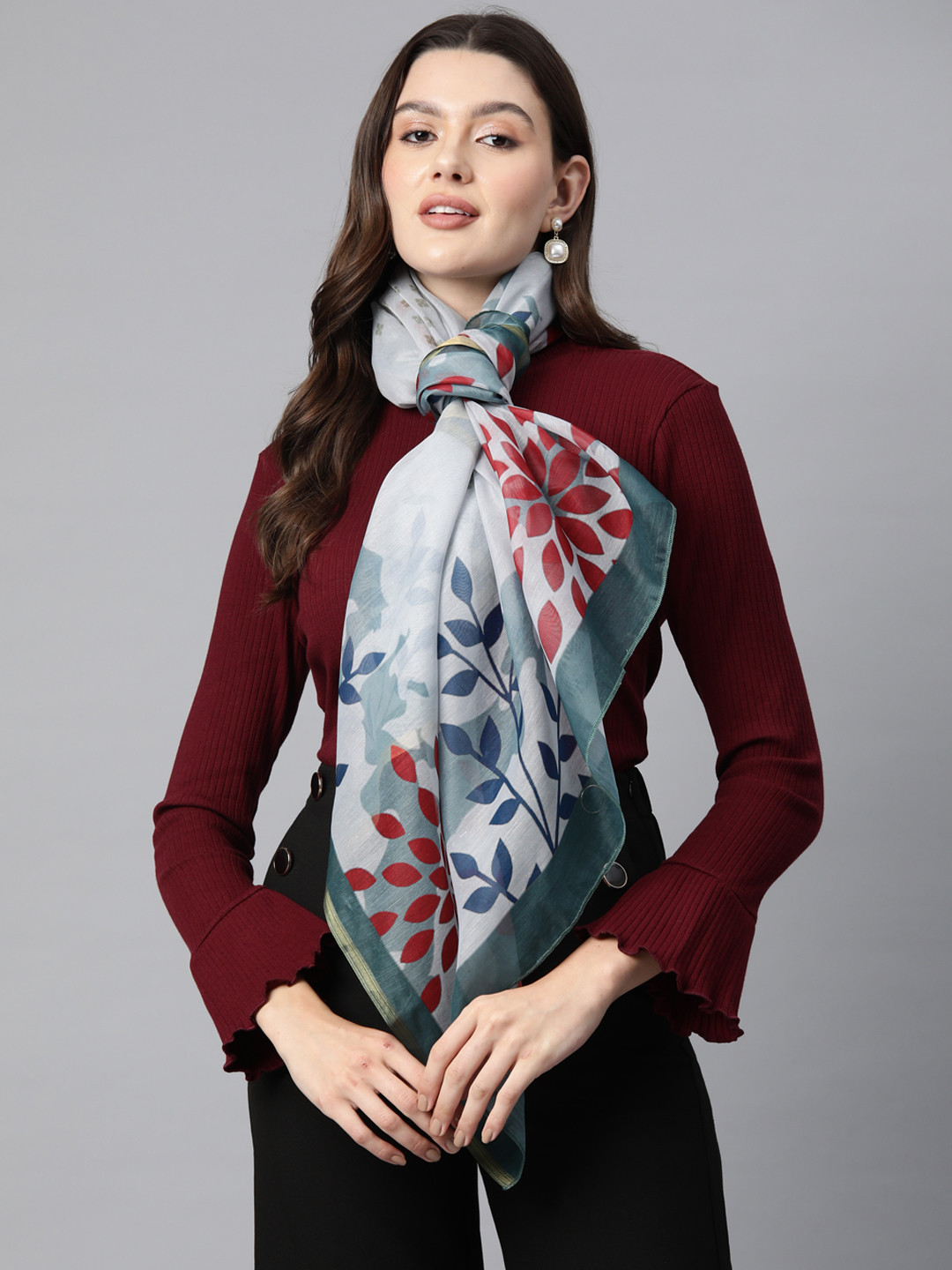 

Silk Land Women Printed Scarf, Grey