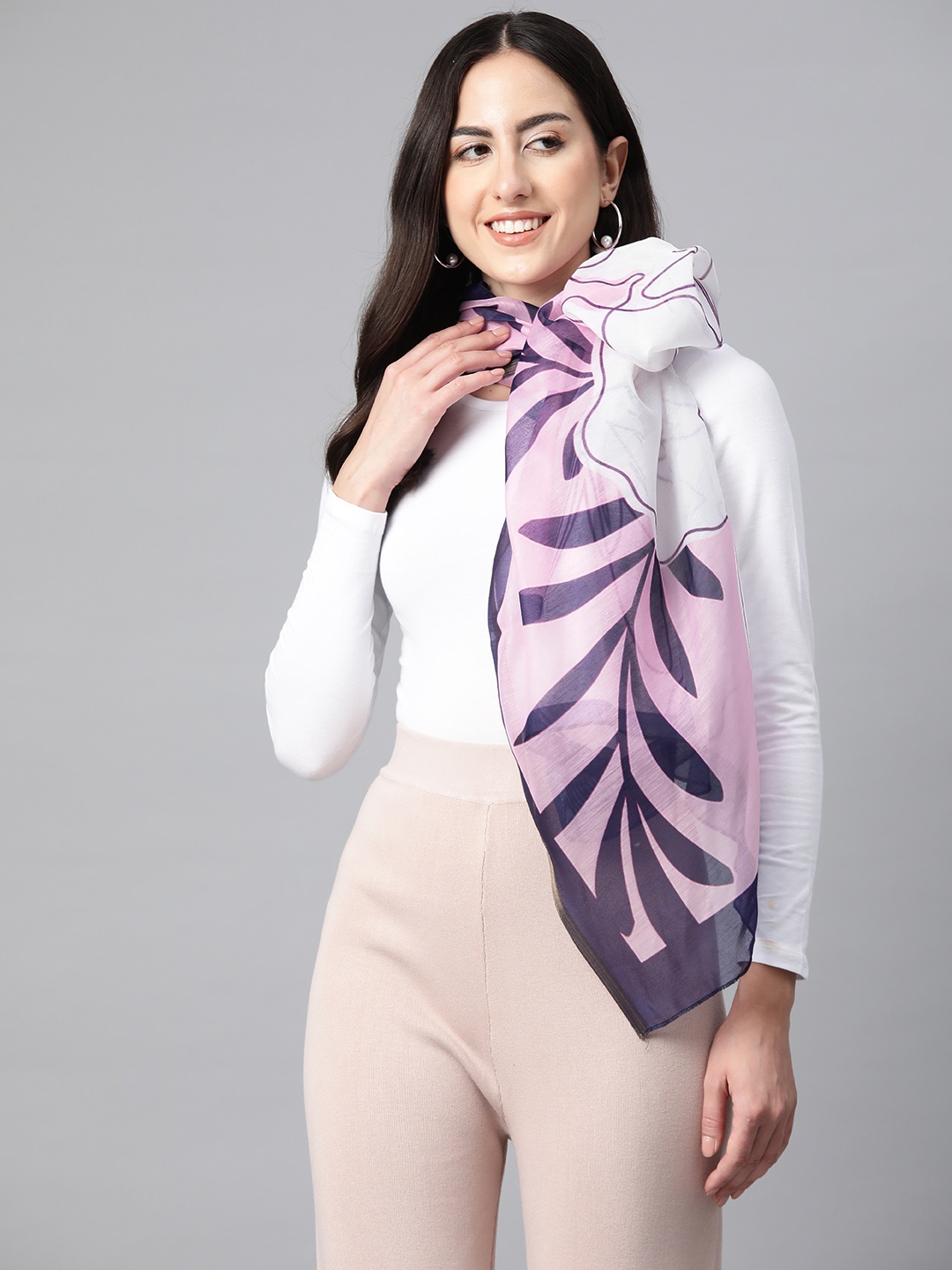 

Silk Land Women Printed Scarf, White