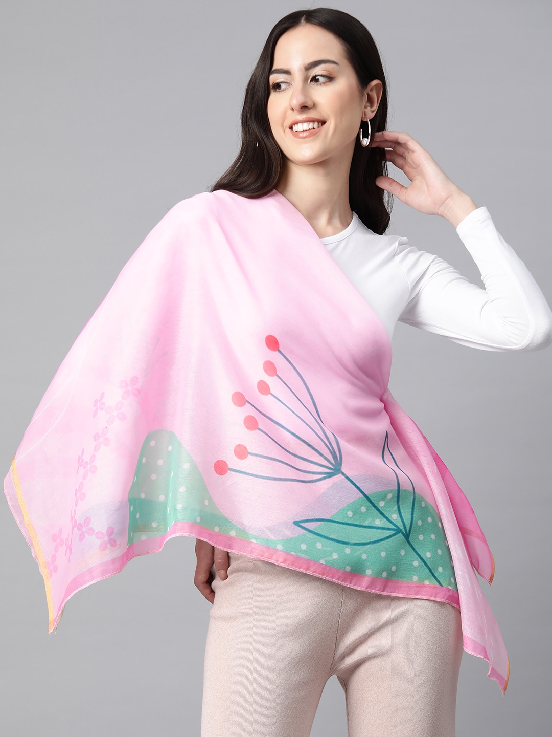 

Silk Land Women Printed Scarf, Pink