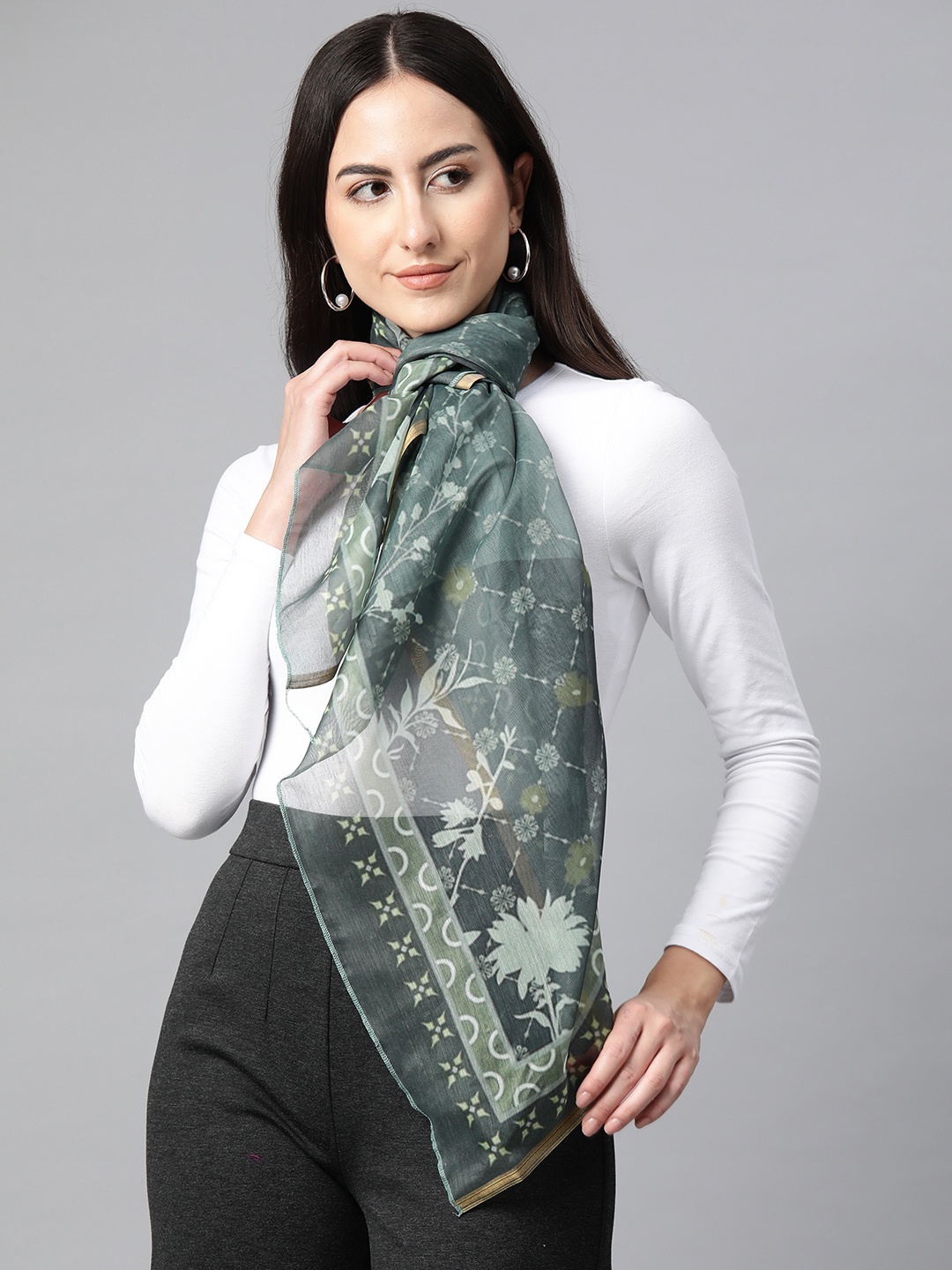 

Silk Land Women Printed Scarf, Olive