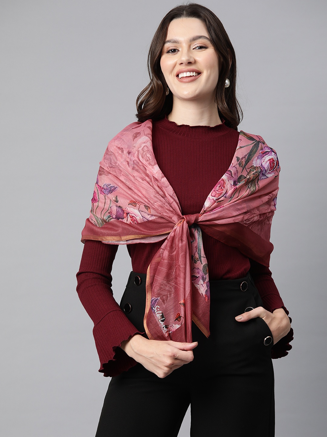 

Silk Land Women Printed Scarf, Maroon