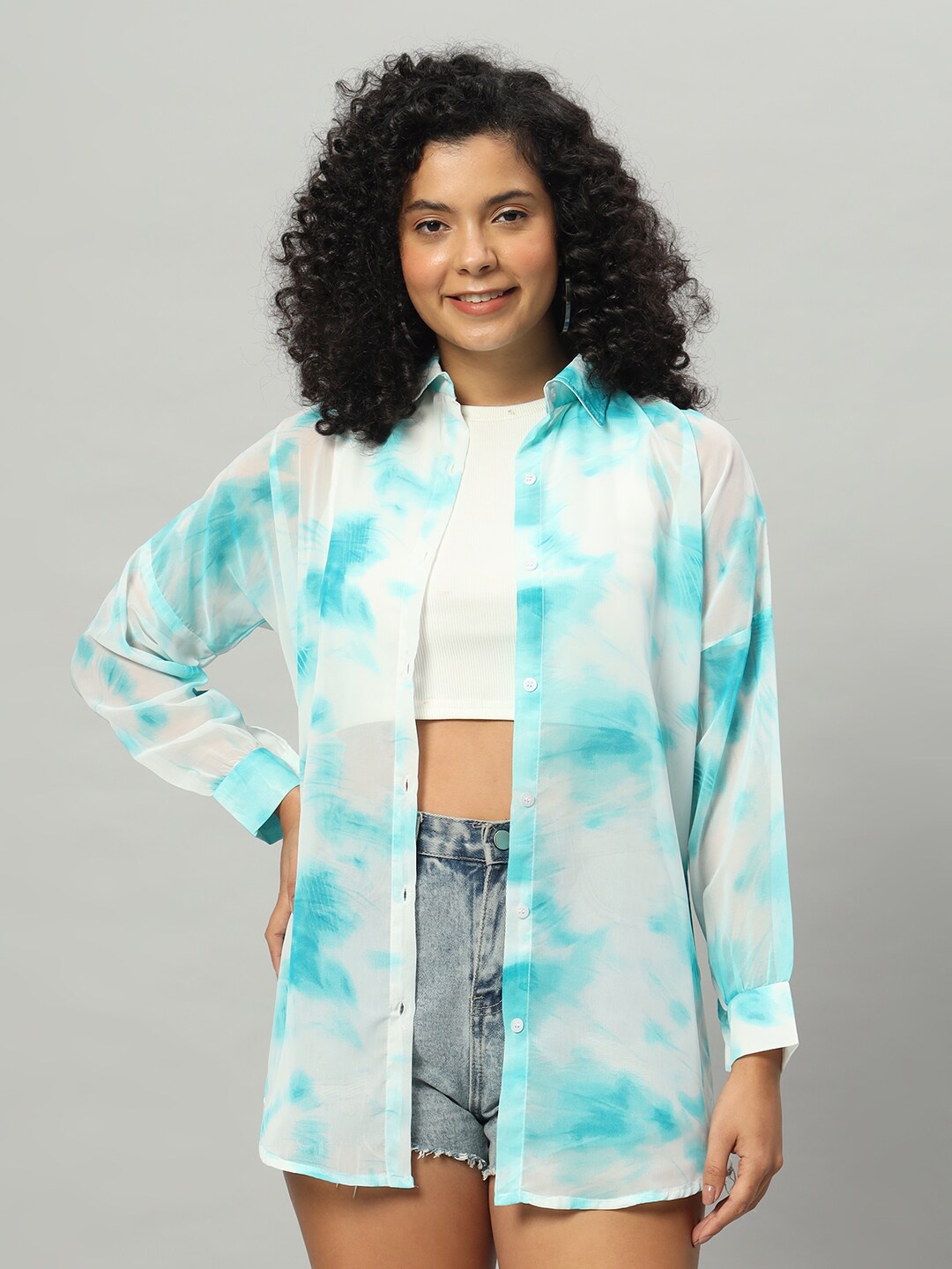 

Funday Fashion Boxy Georgette Abstract Printed Casual Shirt, Blue