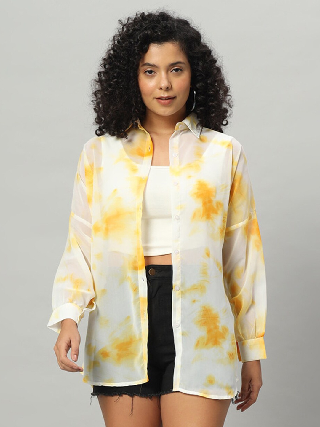 

Funday Fashion Boxy Georgette Abstract Printed Casual Shirt, Yellow