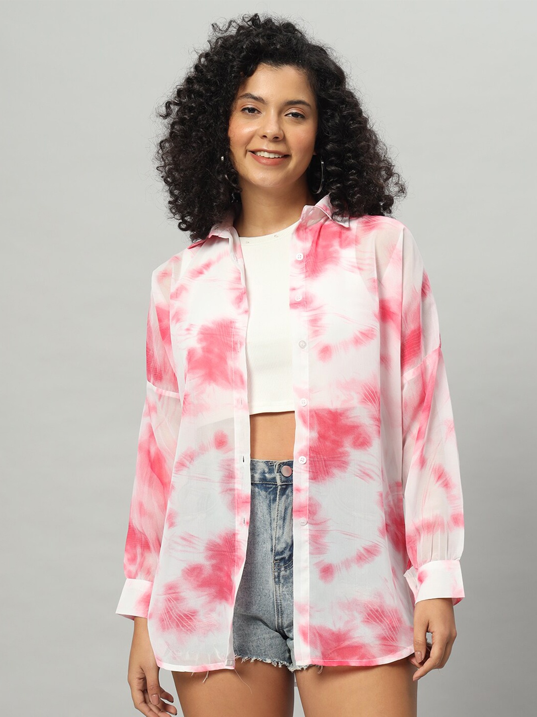 

Funday Fashion Boxy Tie & Dye Spread Collar Casual Shirt, Red