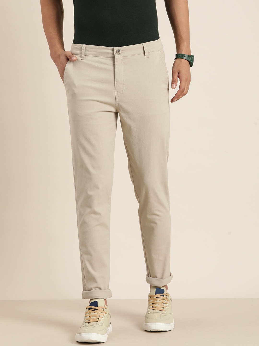 

Difference of Opinion Men Regular Fit Chinos Trousers, Beige