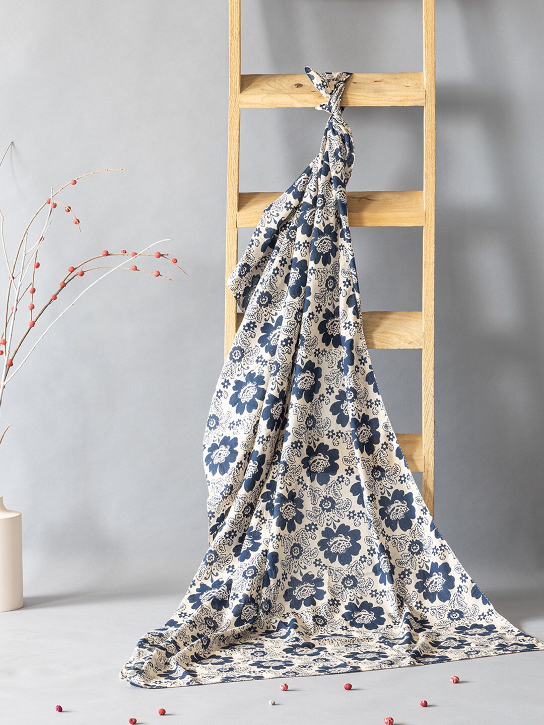 

Contrast Living Floral Printed Pure Cotton Scarf, Blue