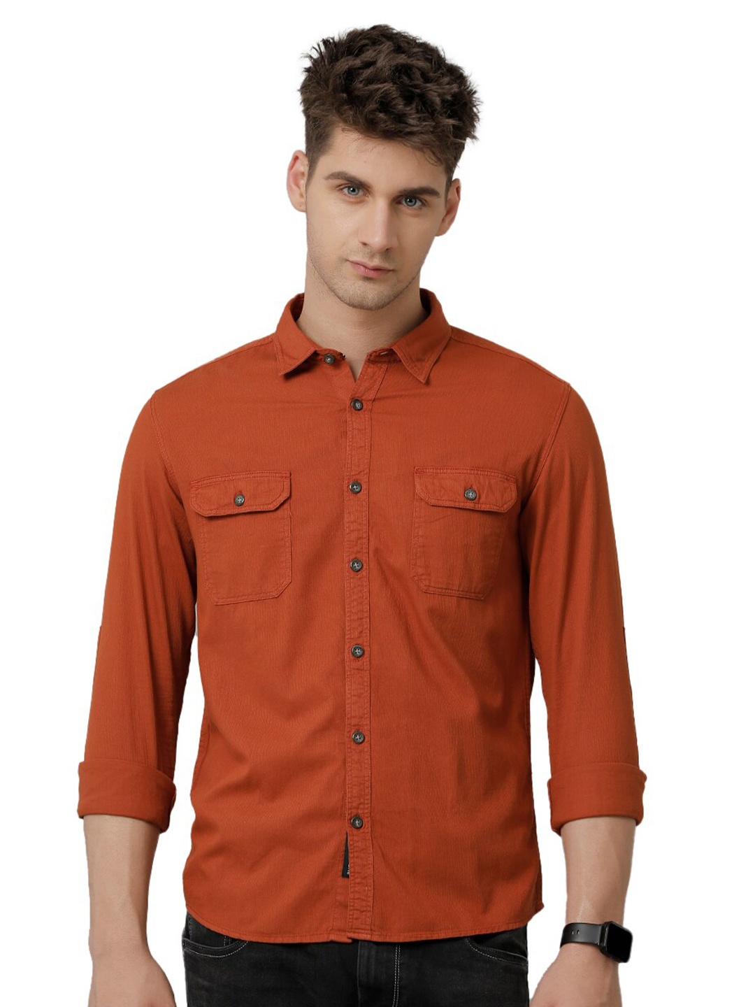 

Voi Jeans Comfort Slim Fit Opaque Cotton Casual Shirt, Brown