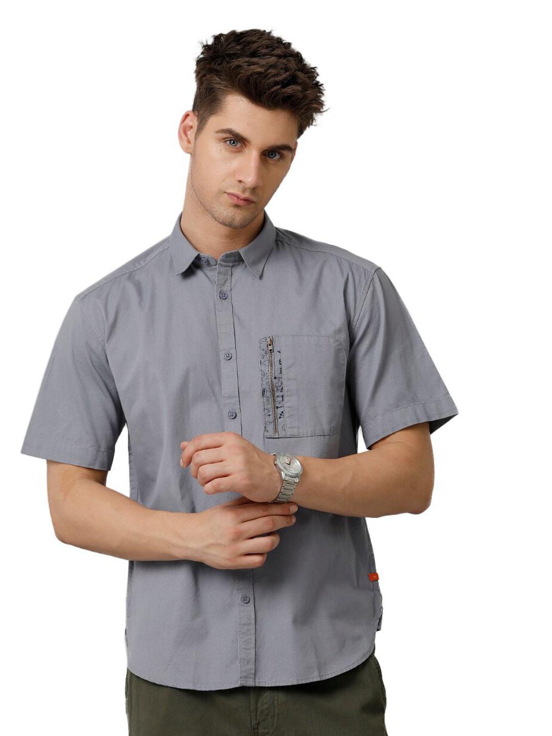 

Voi Jeans Comfort Boxy Fit Opaque Cotton Casual Shirt, Blue