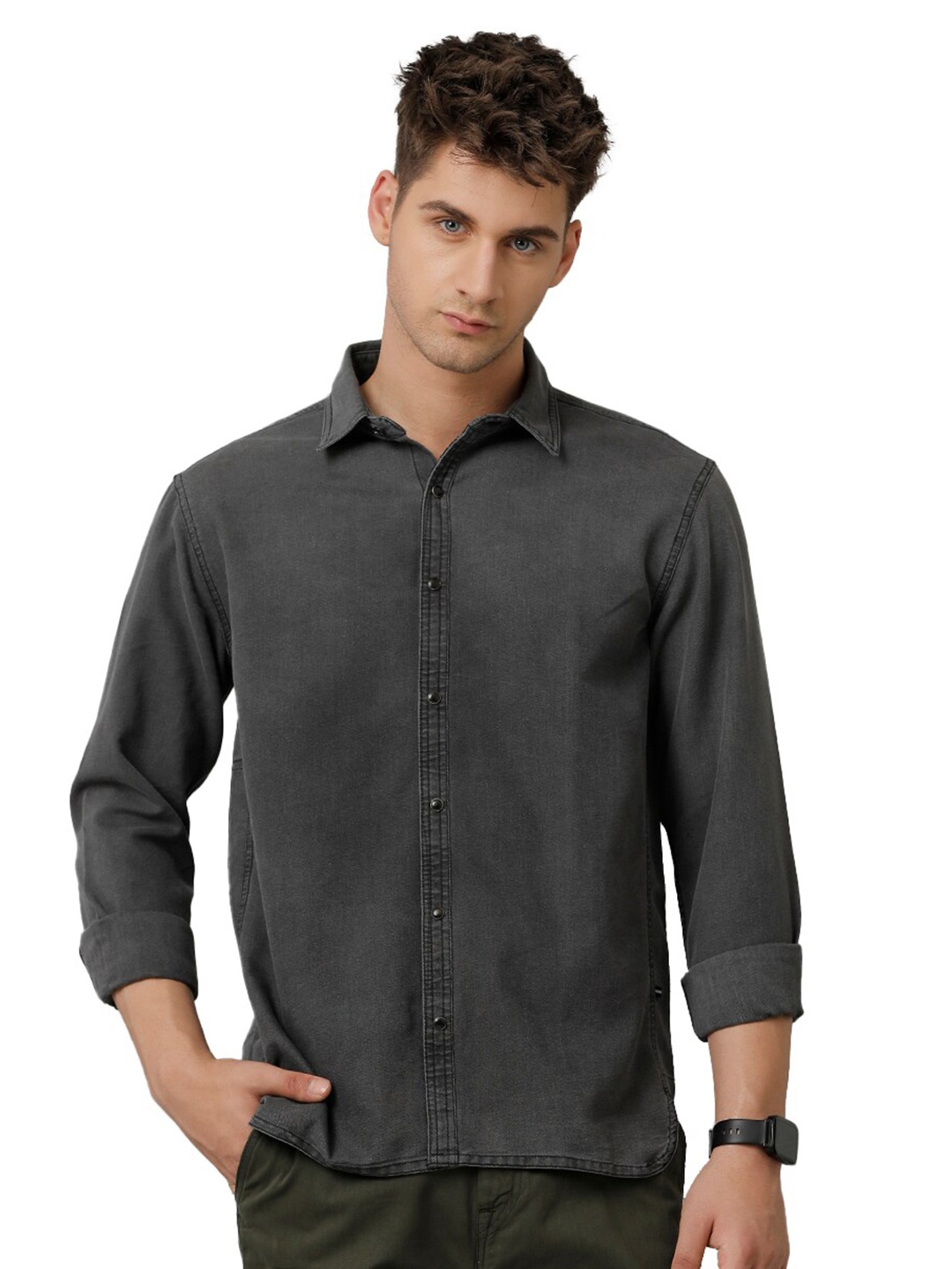 

Voi Jeans Comfort Opaque Cotton Casual Shirt, Grey