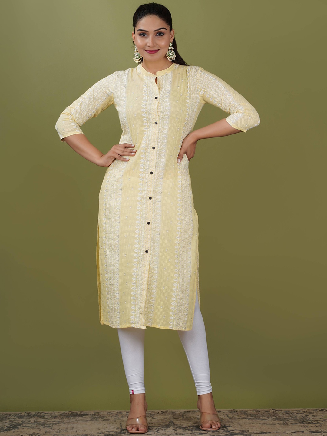 

PARIKSHIT Ethnic Motifs Printed Mandarin Collar Kurta, Yellow