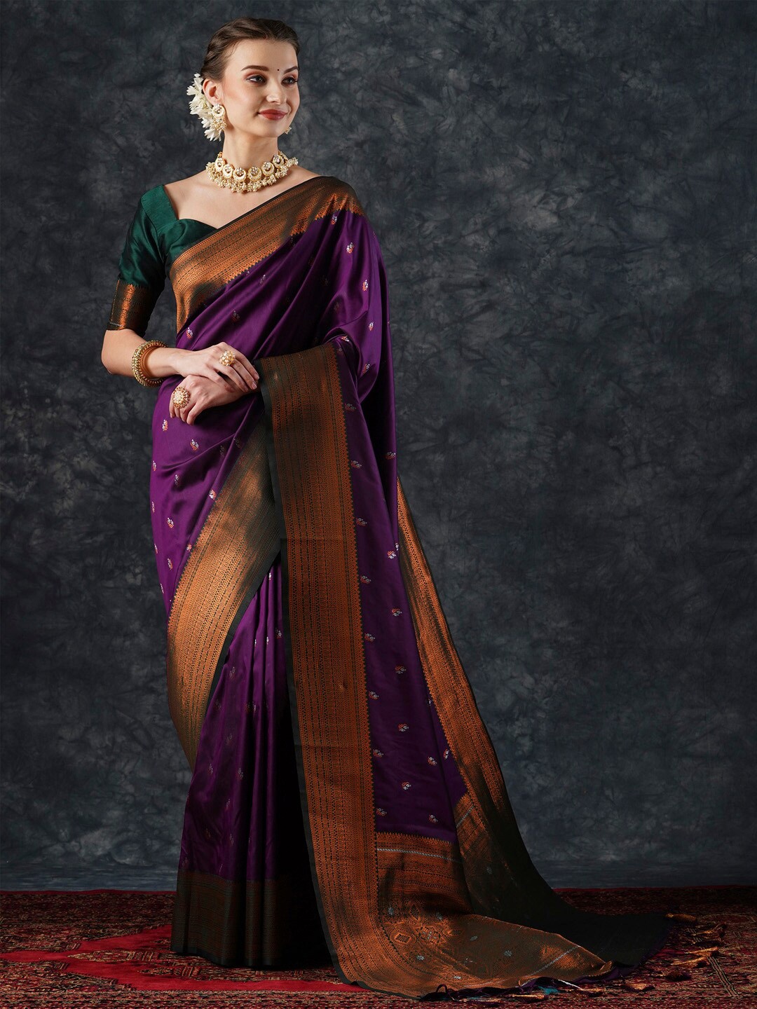 

Mitera Purple Ethnic Woven Design Zari Banarasi Saree