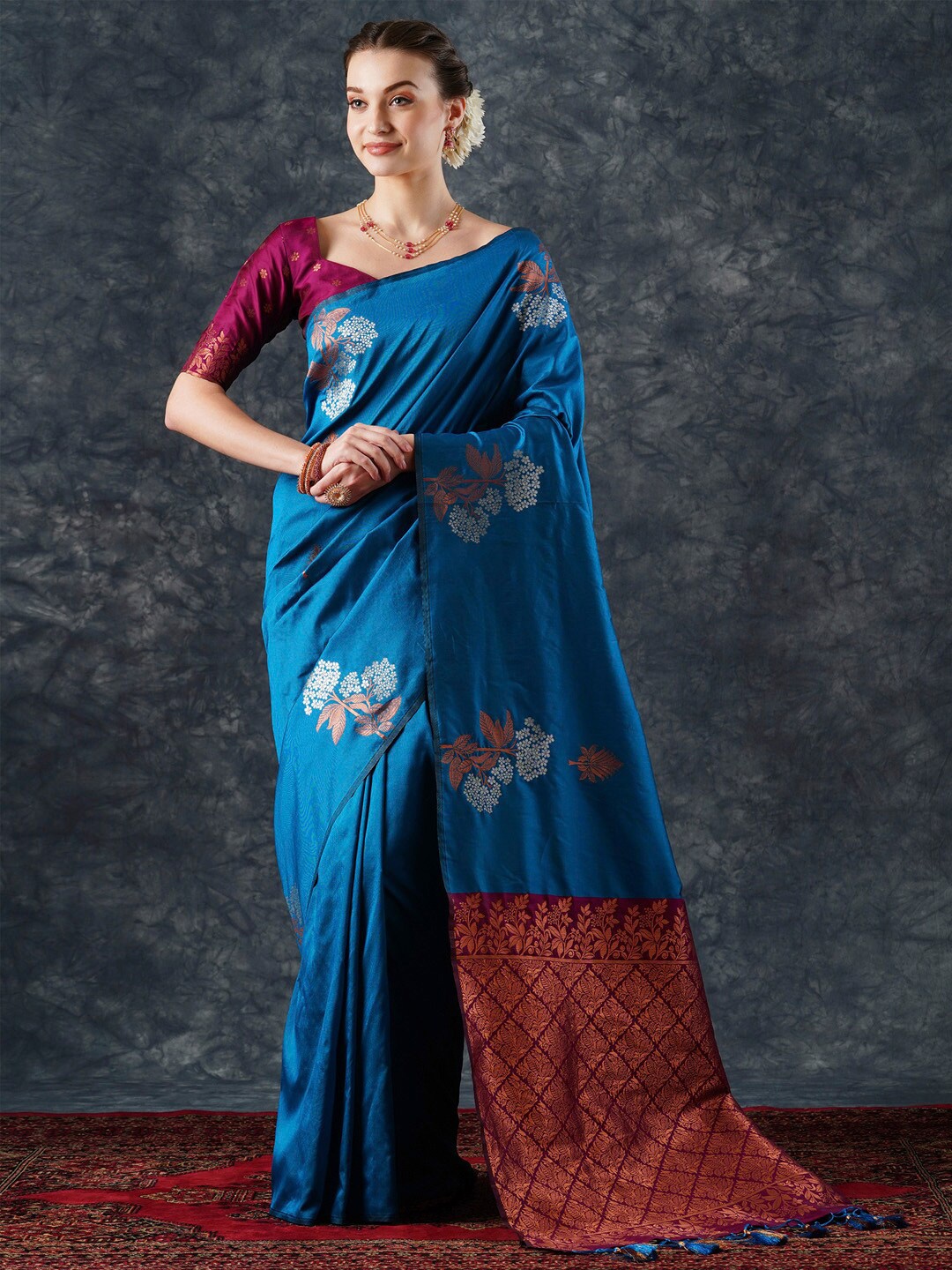 

Mitera Woven Design Silk Blend Banarasi Saree, Blue