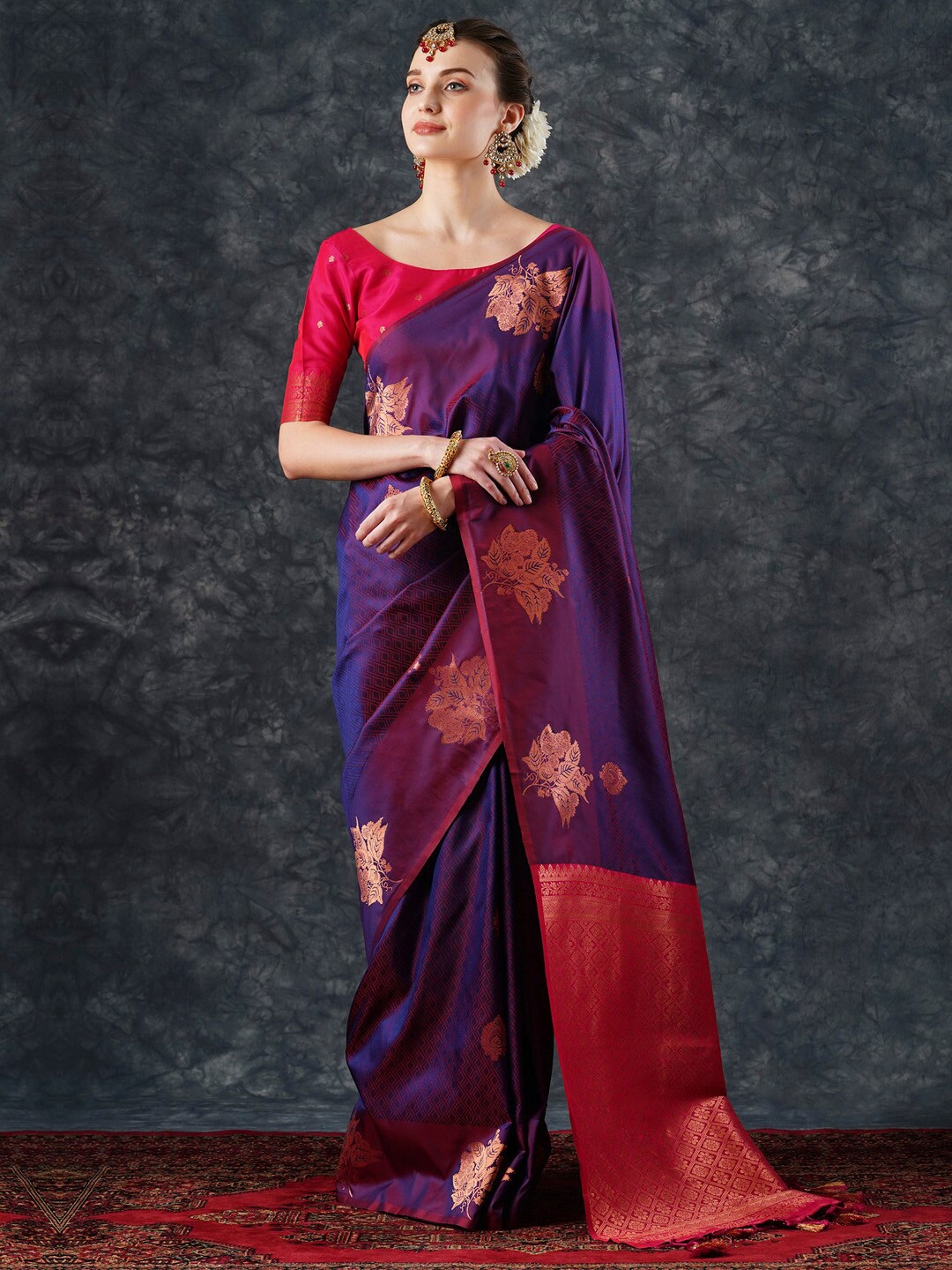 

Mitera Woven Design Zari Silk Blend Banarasi Saree, Purple